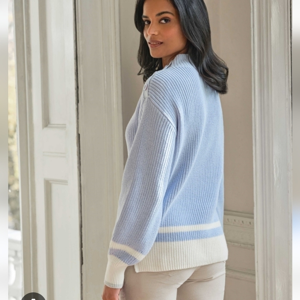 Pure Collection Organic Cotton Mock Neck Button Shoulder Sweater Size 14 - Picture 2 of 13